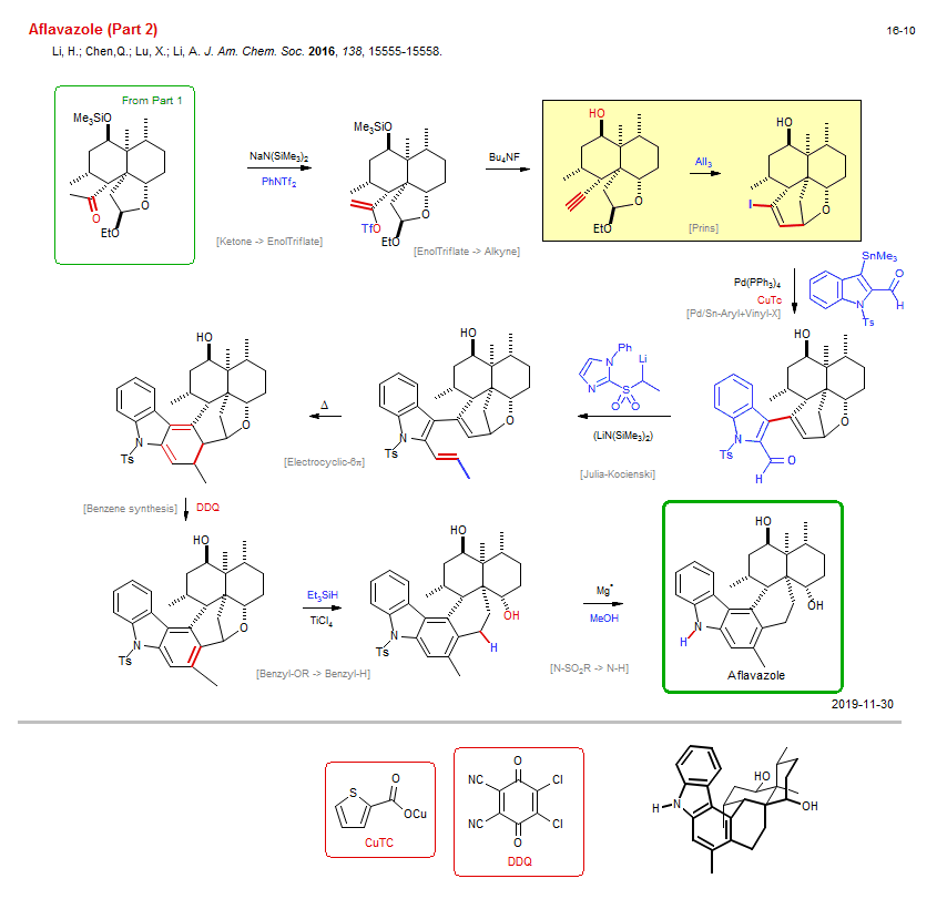 Reaction scheme for total synthesis of the natural product Aflavazole (Part 2)