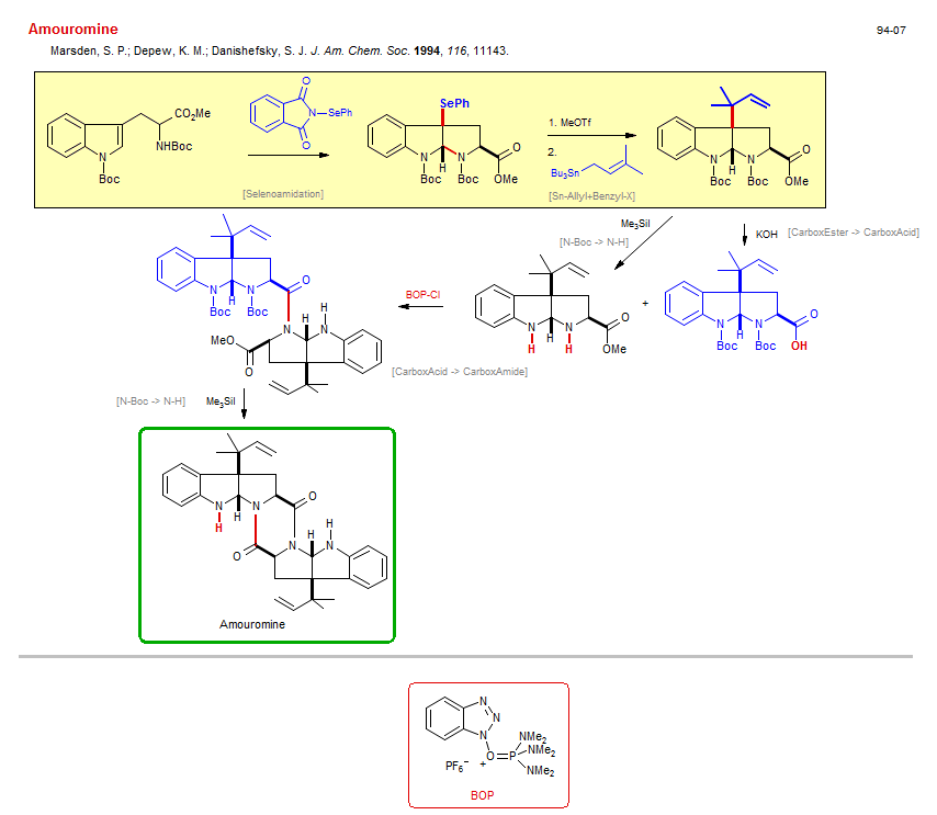 Reaction scheme for total synthesis of the natural product Amouromine
