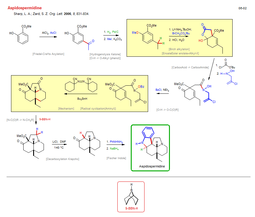 Reaction scheme for total synthesis of the natural product Aspidospermidine