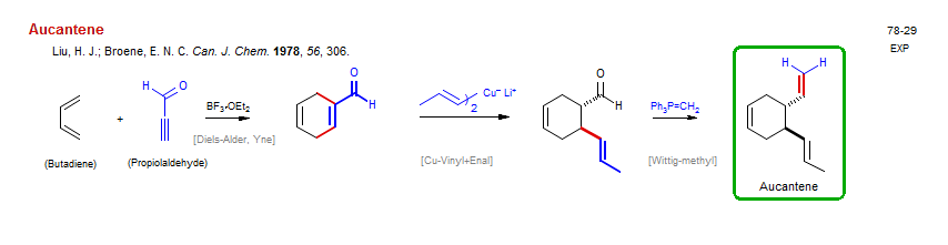 Reaction scheme for total synthesis of the natural product Aucantene