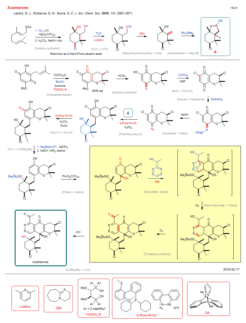 Reaction scheme for total synthesis of the natural product Azamerone