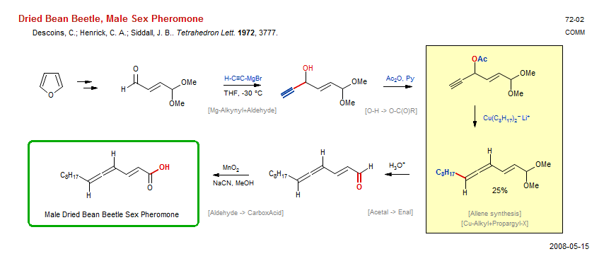 Reaction scheme for total synthesis of the natural product Dried Bean Beetle, Male Sex Pheromone