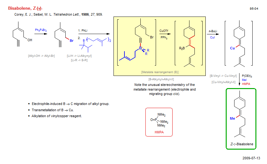 Reaction scheme for total synthesis of the natural product <i>Z</i>-(γ)-Bisabolene