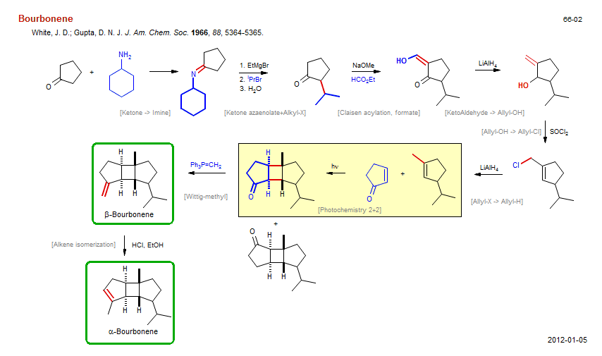 Reaction scheme for total synthesis of the natural product Bourbonene