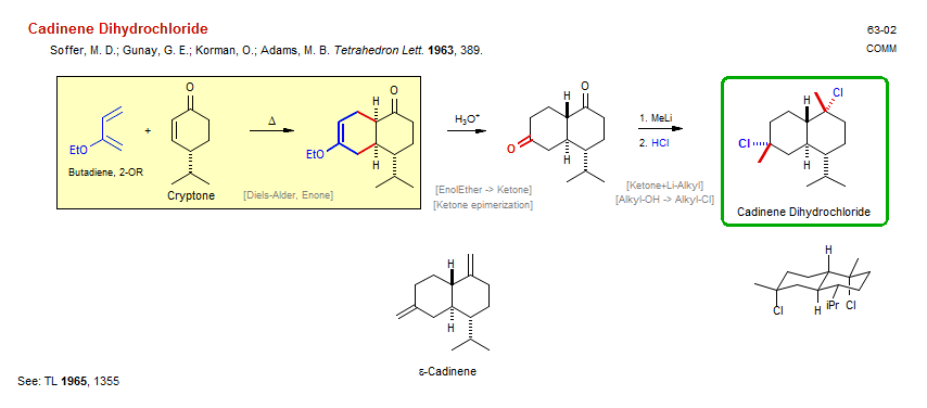 Reaction scheme for total synthesis of the natural product Cadinene Dihydrochloride