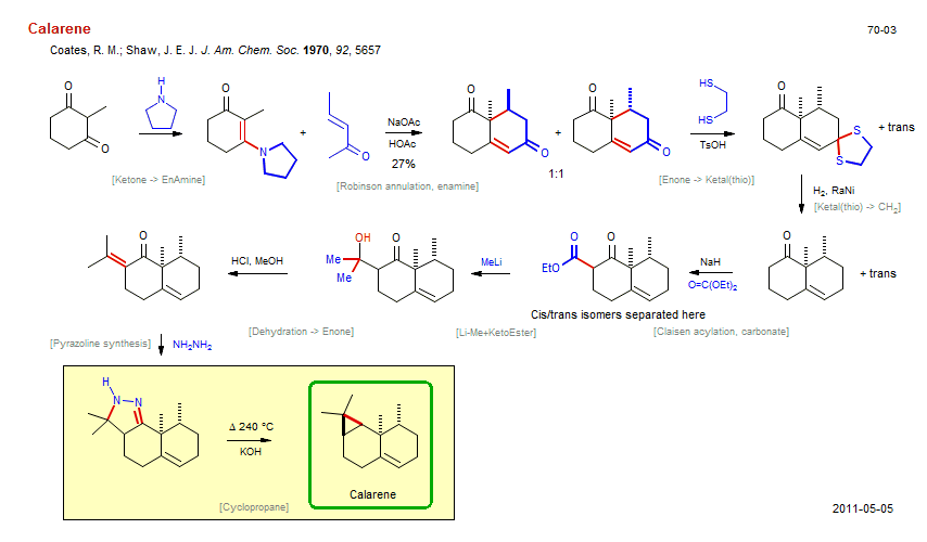 Reaction scheme for total synthesis of the natural product Calarene