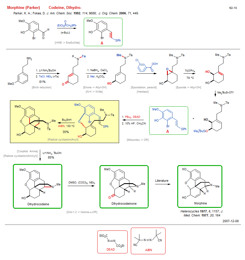 Reaction scheme for total synthesis of the natural product Dihydro-Codeine