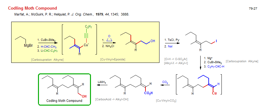 Reaction scheme for total synthesis of the natural product Codling Moth Compound