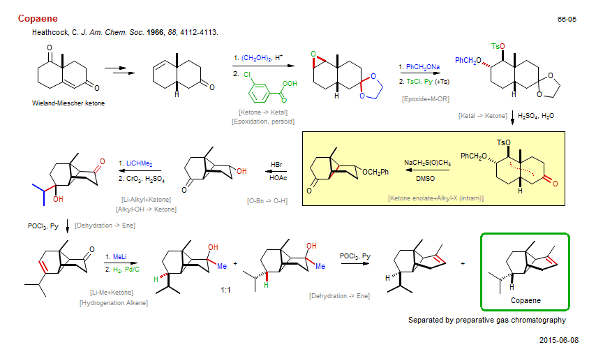 Reaction scheme for total synthesis of the natural product Copaene