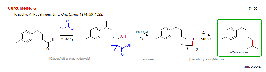 Reaction scheme for total synthesis of the natural product α-Curcumene