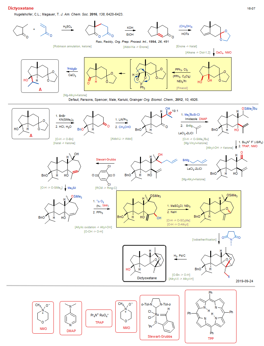 Reaction scheme for total synthesis of the natural product Dictyoxetane <b><i><font color=green>New</font></i></b>
