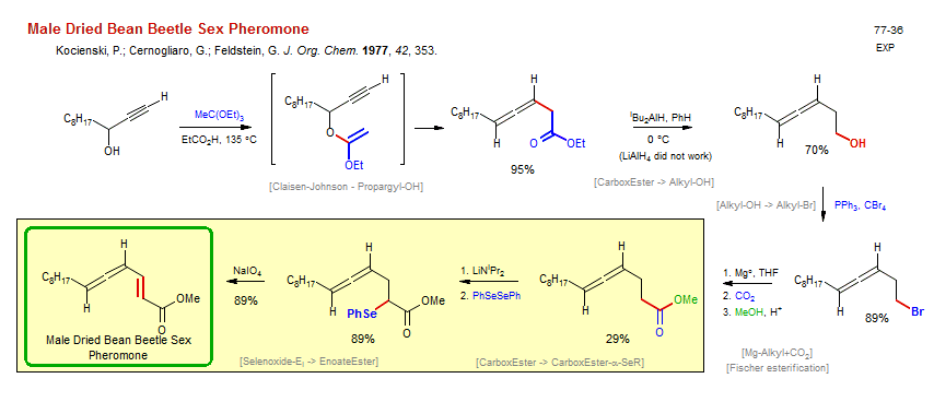 Reaction scheme for total synthesis of the natural product Male Dried Bean Beetle Sex Pheromone