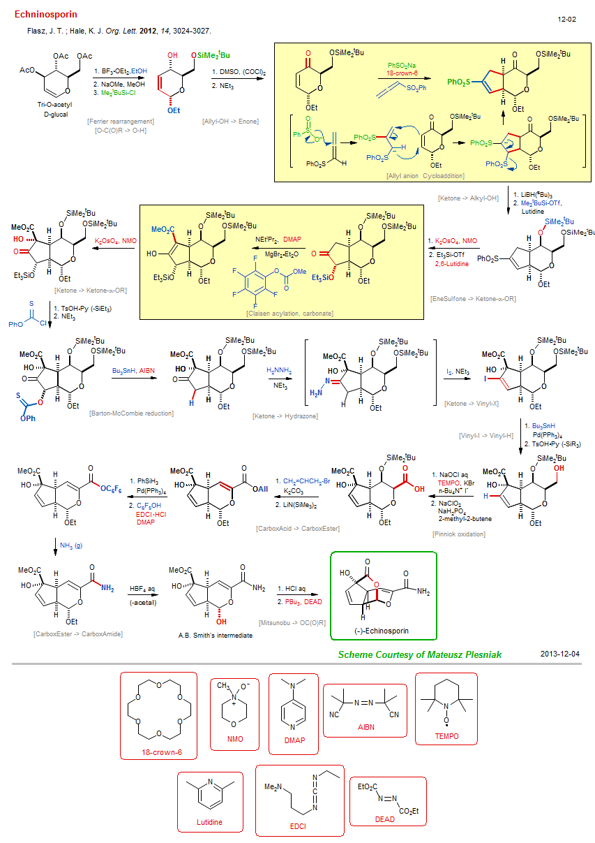 Reaction scheme for total synthesis of the natural product Echninosporin