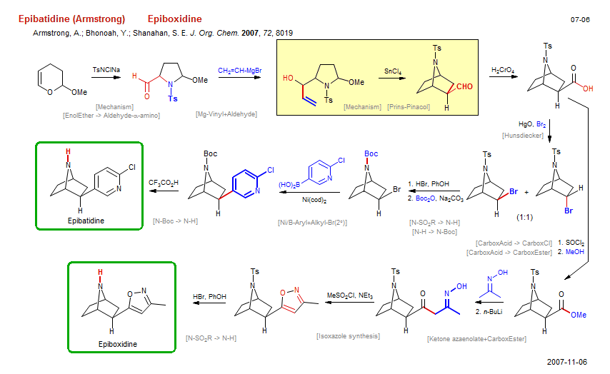 Reaction scheme for total synthesis of the natural product Epiboxidine