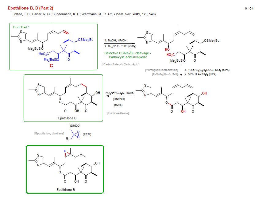 Reaction scheme for total synthesis of the natural product Epothilone B, D (Part 2)
