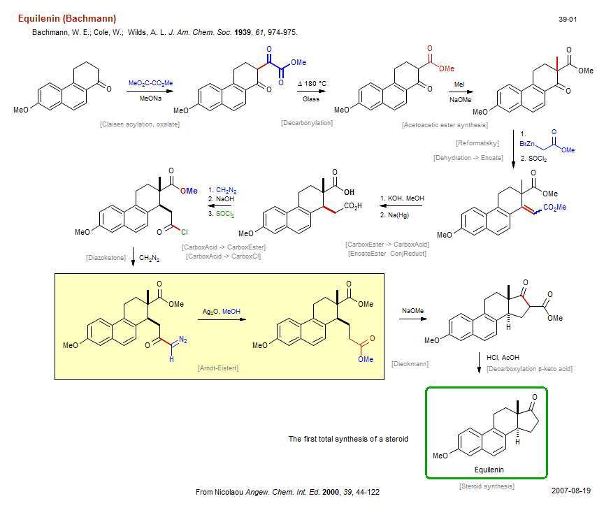 Reaction scheme for total synthesis of the natural product Equilenin (Bachmann)
