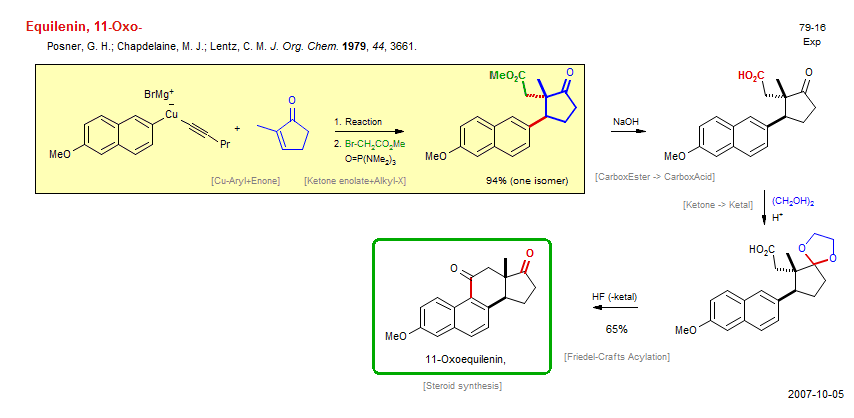 Reaction scheme for total synthesis of the natural product 11-Oxo-Equilenin