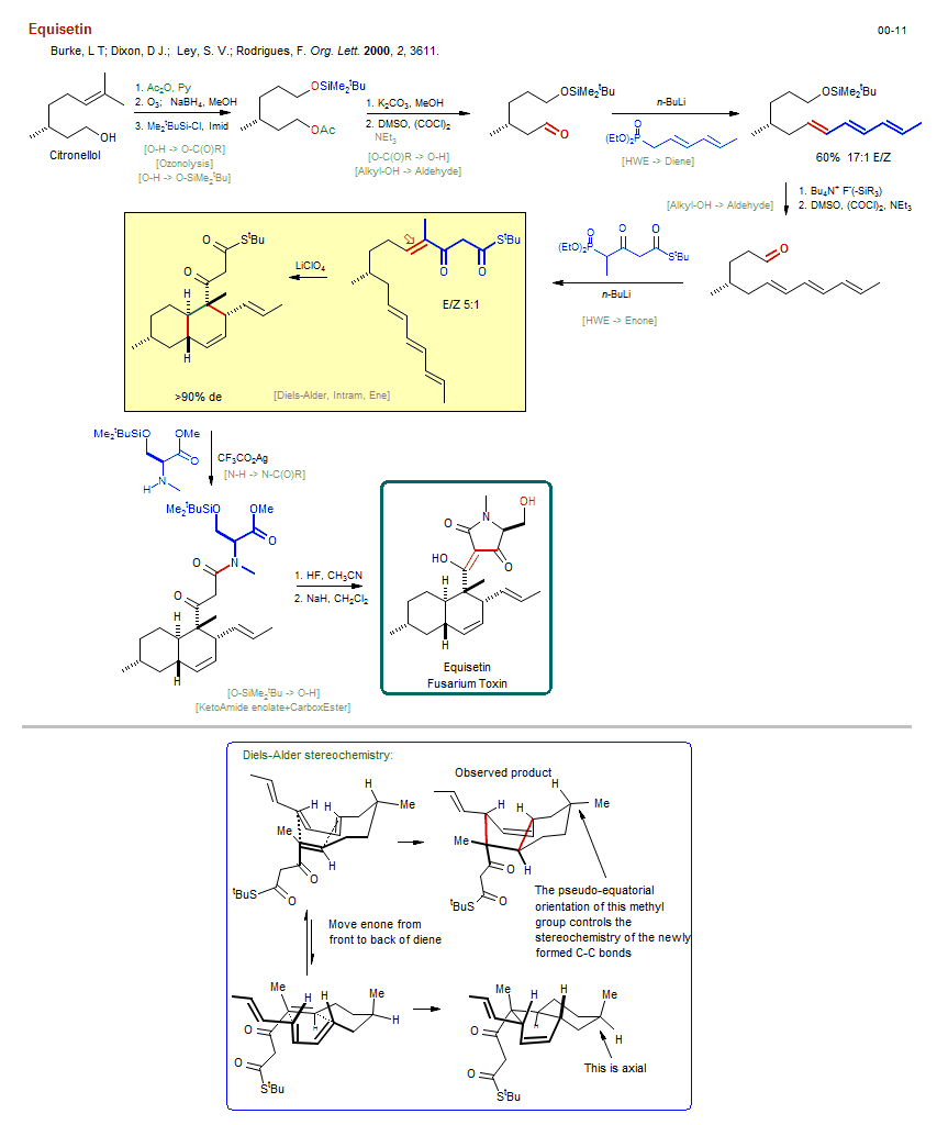 Reaction scheme for total synthesis of the natural product Equisetin