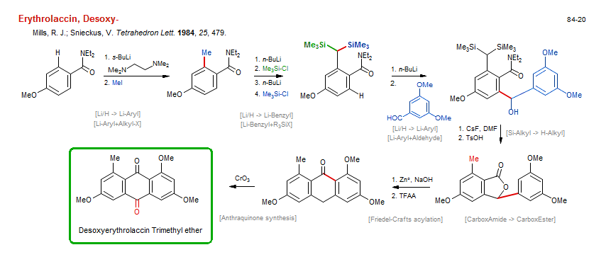 Reaction scheme for total synthesis of the natural product Desoxy-Erythrolaccin