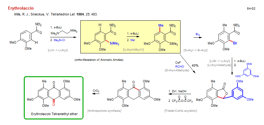 Reaction scheme for total synthesis of the natural product Erythrolaccin
