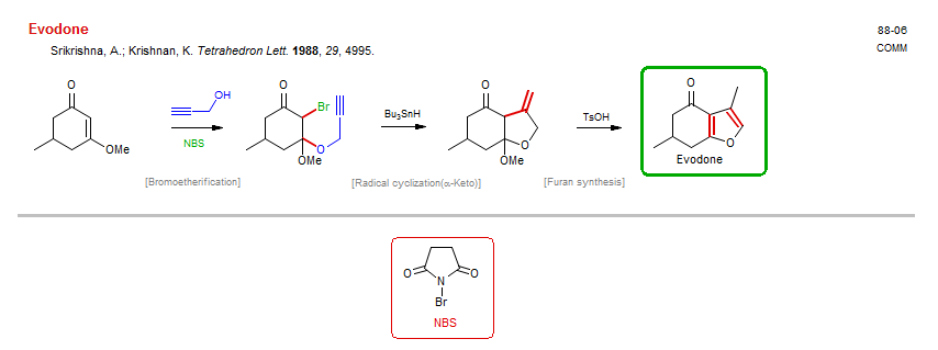 Reaction scheme for total synthesis of the natural product Evodone