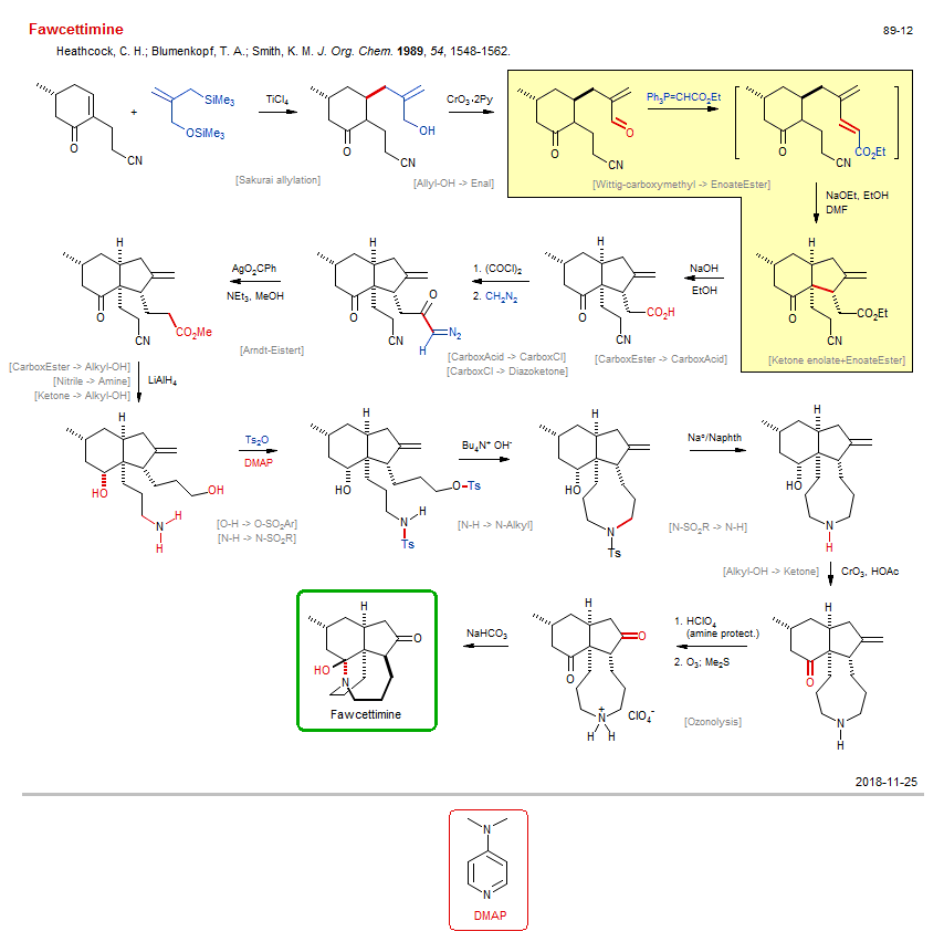 Reaction scheme for total synthesis of the natural product Fawcettimine