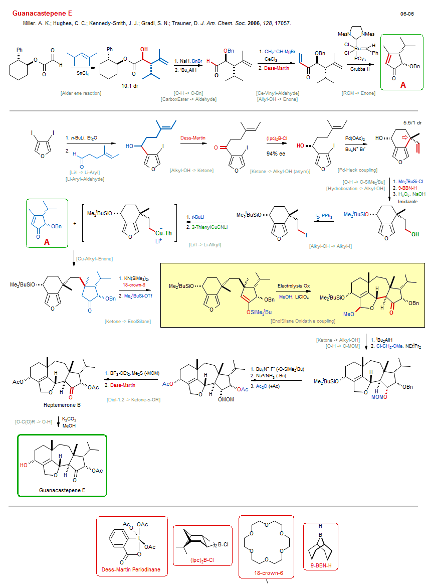 Reaction scheme for total synthesis of the natural product Guanacastepene E