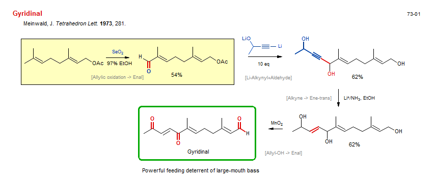 Reaction scheme for total synthesis of the natural product Gyridinal