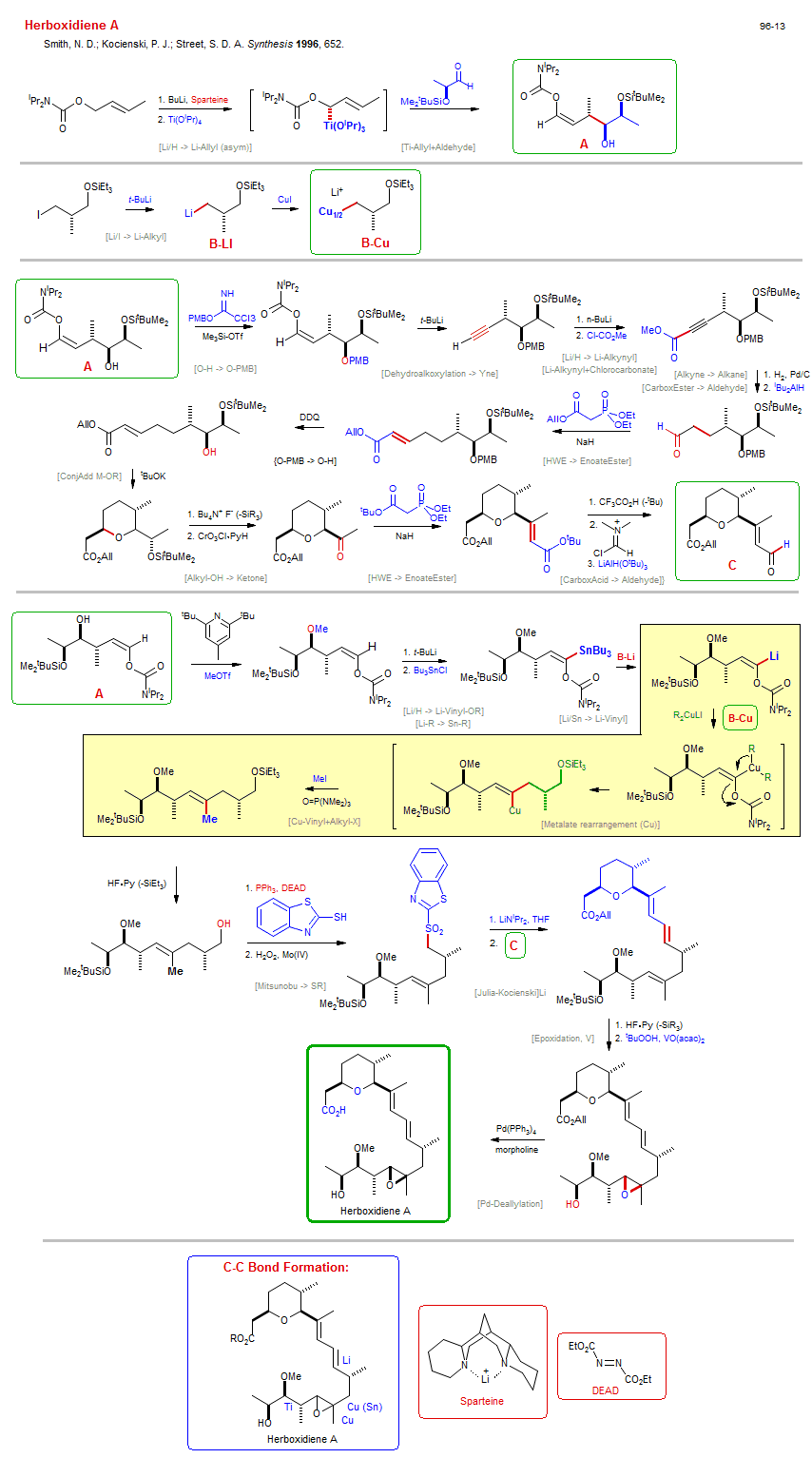 Reaction scheme for total synthesis of the natural product Herboxidiene A