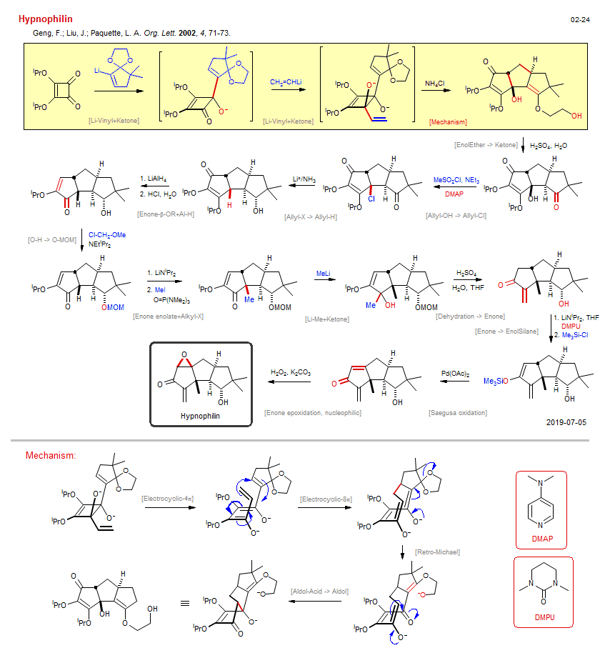 Reaction scheme for total synthesis of the natural product Hypnophilin <b><i><font color=green>New</font></i></b>