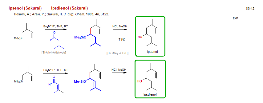 Reaction scheme for total synthesis of the natural product Ipsdienol (Sakurai)