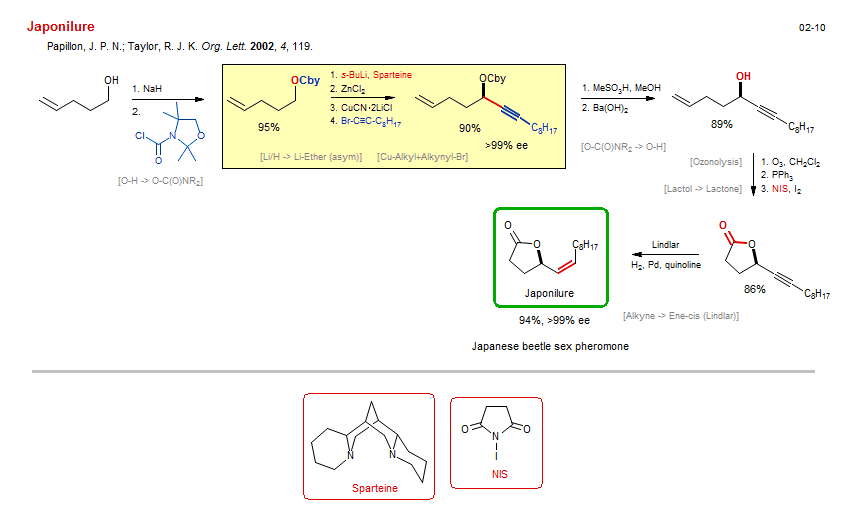 Reaction scheme for total synthesis of the natural product Japonilure
