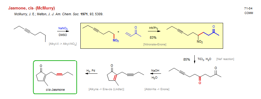 Reaction scheme for total synthesis of the natural product Jasmone, cis- (McMurry)