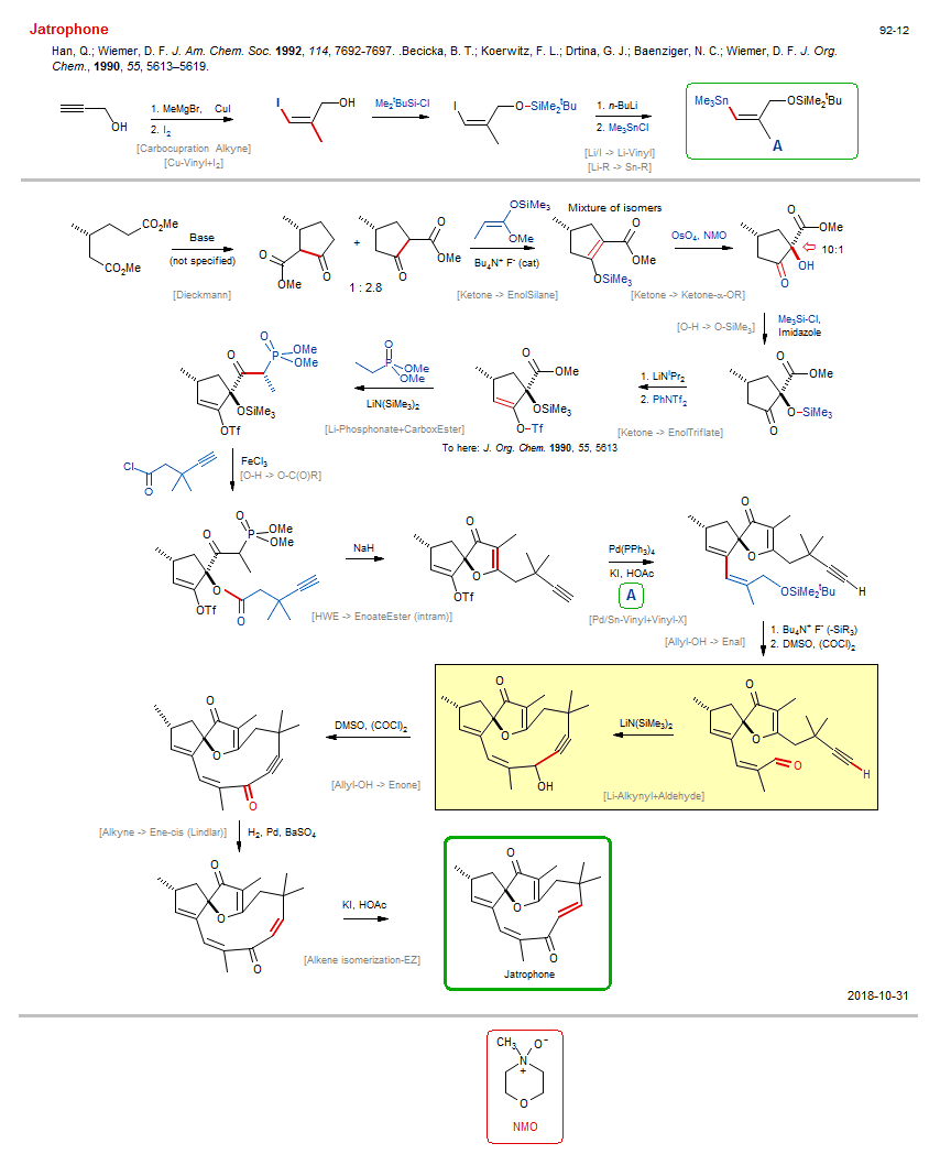 Reaction scheme for total synthesis of the natural product Jatrophone