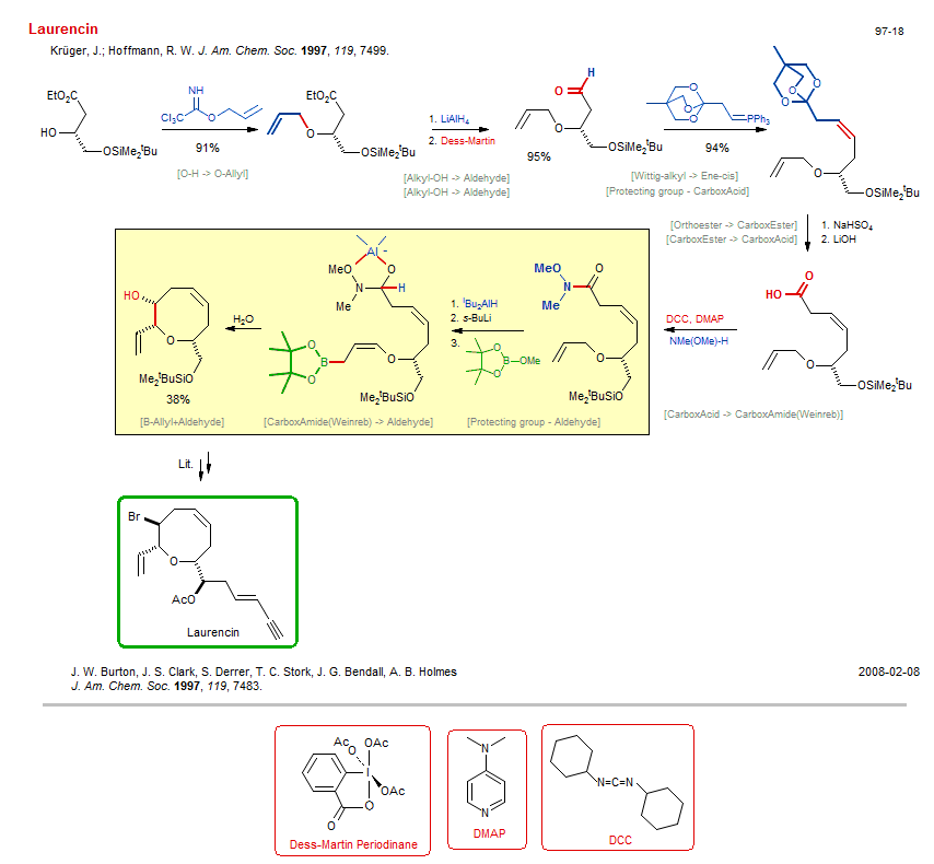 Reaction scheme for total synthesis of the natural product Laurencin