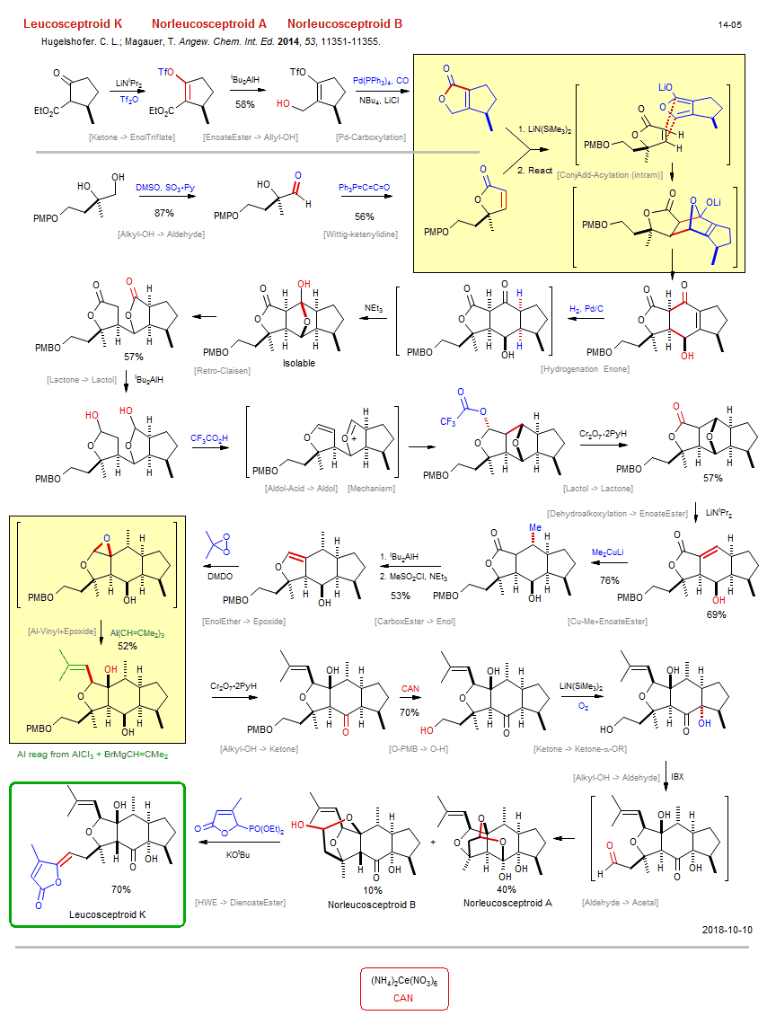 Reaction scheme for total synthesis of the natural product Norleucosceptroid A