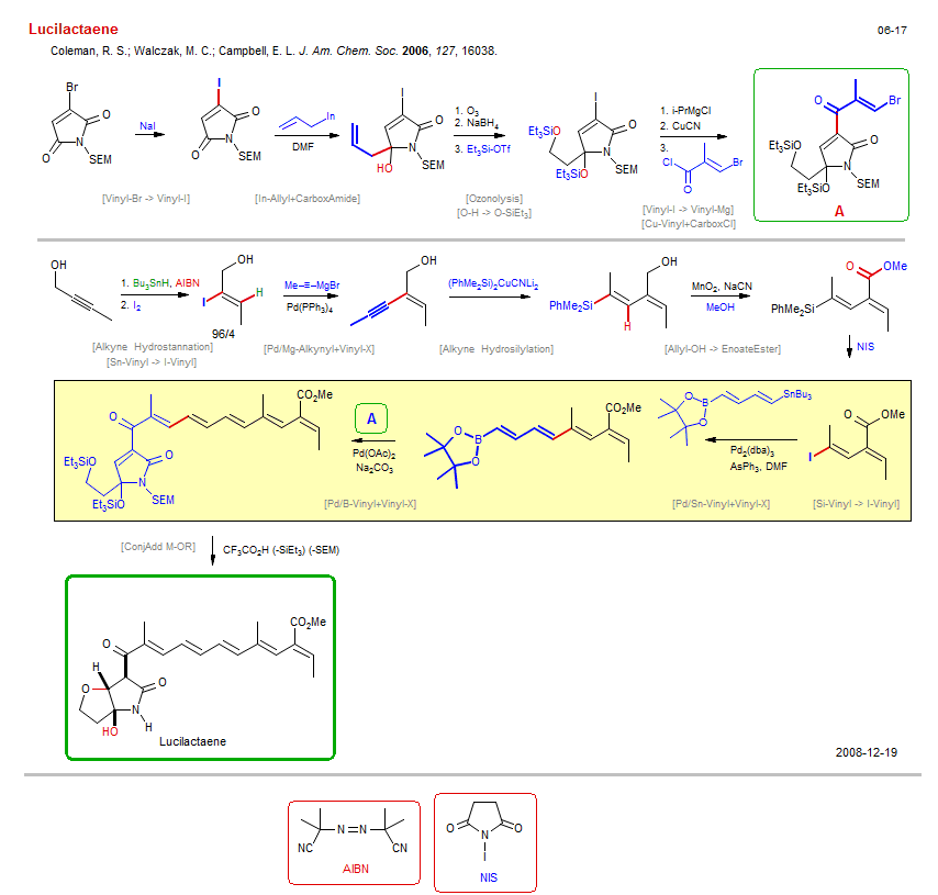 Reaction scheme for total synthesis of the natural product Lucilactaene