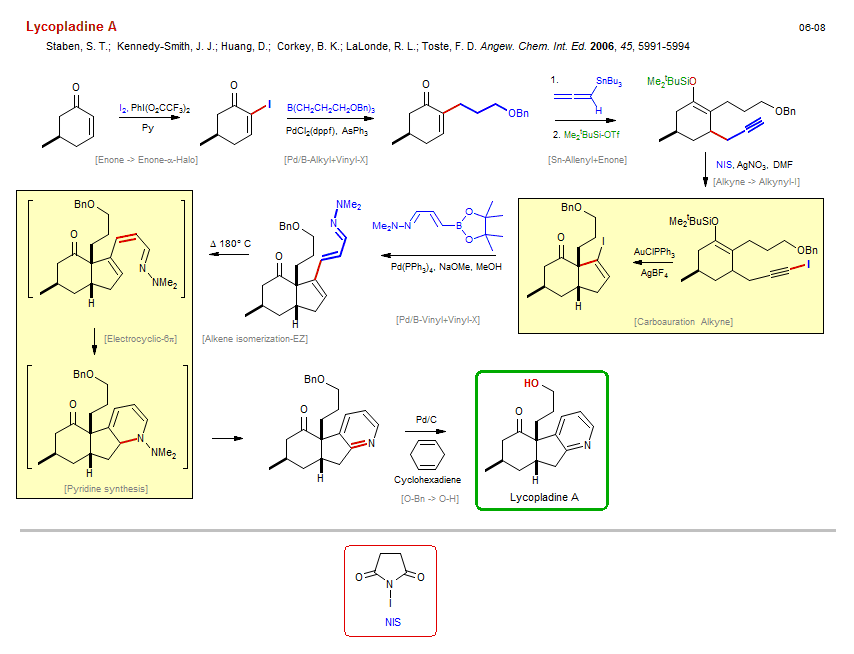 Reaction scheme for total synthesis of the natural product Lycopladine A