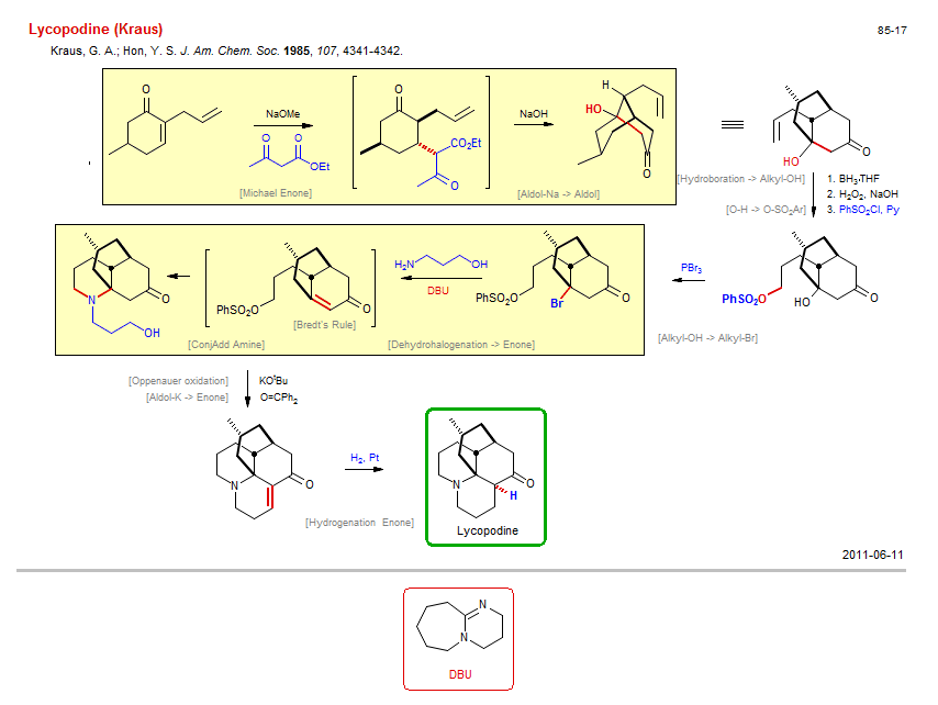 Reaction scheme for total synthesis of the natural product Lycopodine (Kraus)