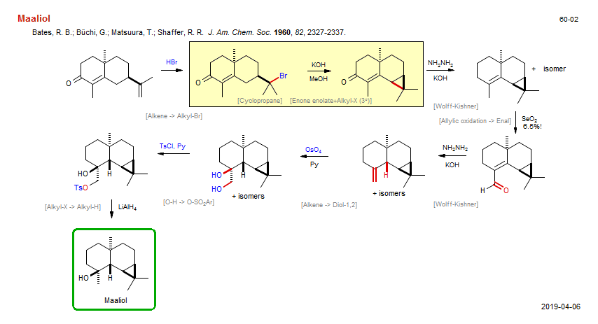Reaction scheme for total synthesis of the natural product Maaliol <b><i><font color=green>New</font></i></b>