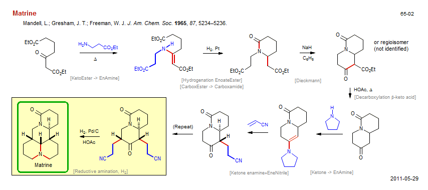 Reaction scheme for total synthesis of the natural product Matrine