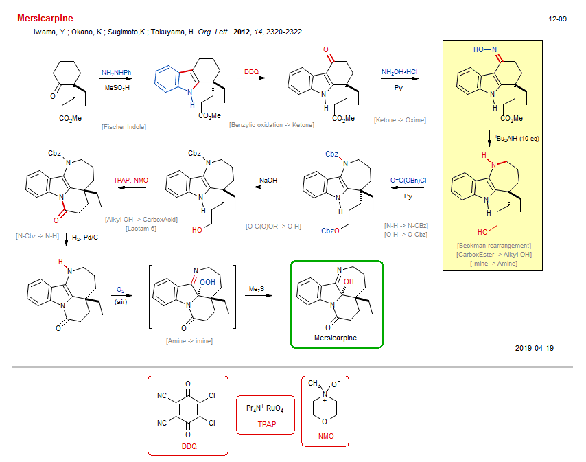 Reaction scheme for total synthesis of the natural product Mersicarpine <b><i><font color=green>New</font></i></b>