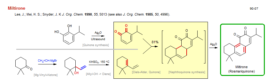 Reaction scheme for total synthesis of the natural product Miltirone