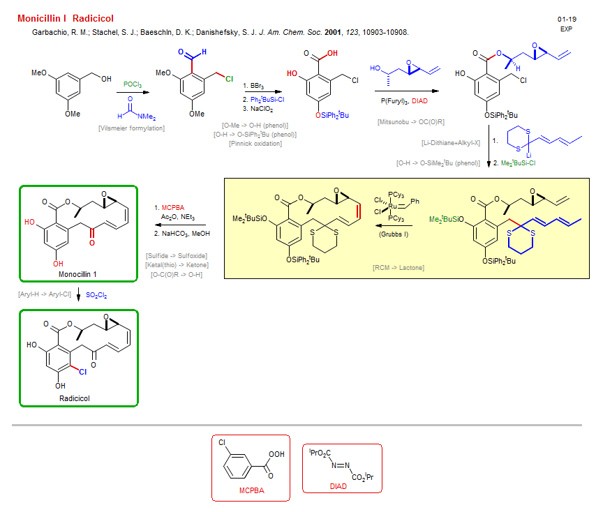 Reaction scheme for total synthesis of the natural product Radicicol