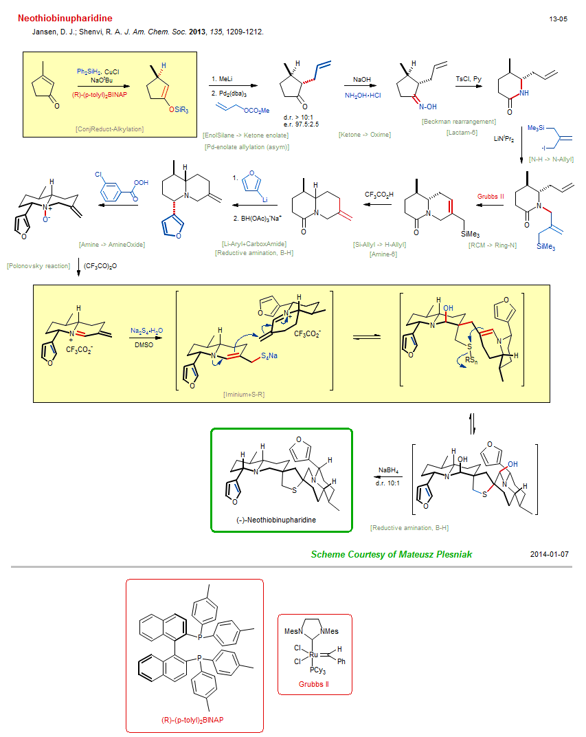 Reaction scheme for total synthesis of the natural product Neothiobinupharidine