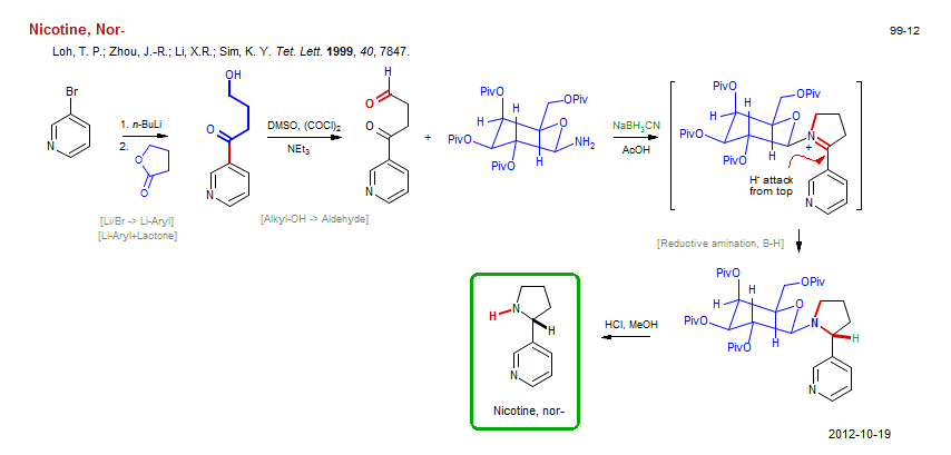 Reaction scheme for total synthesis of the natural product Nor-Nicotine
