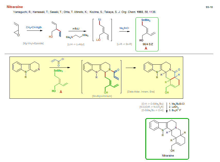Reaction scheme for total synthesis of the natural product Nitraraine