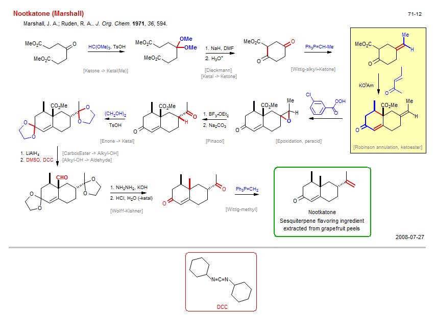 Reaction scheme for total synthesis of the natural product Nootkatone (Marshall)