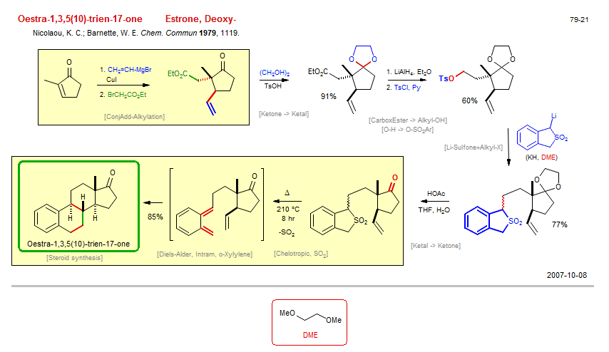 Reaction scheme for total synthesis of the natural product Deoxy-Estrone