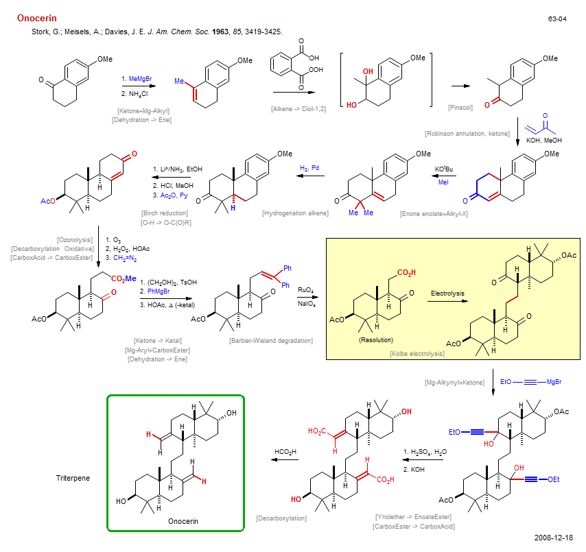 Reaction scheme for total synthesis of the natural product Onocerin